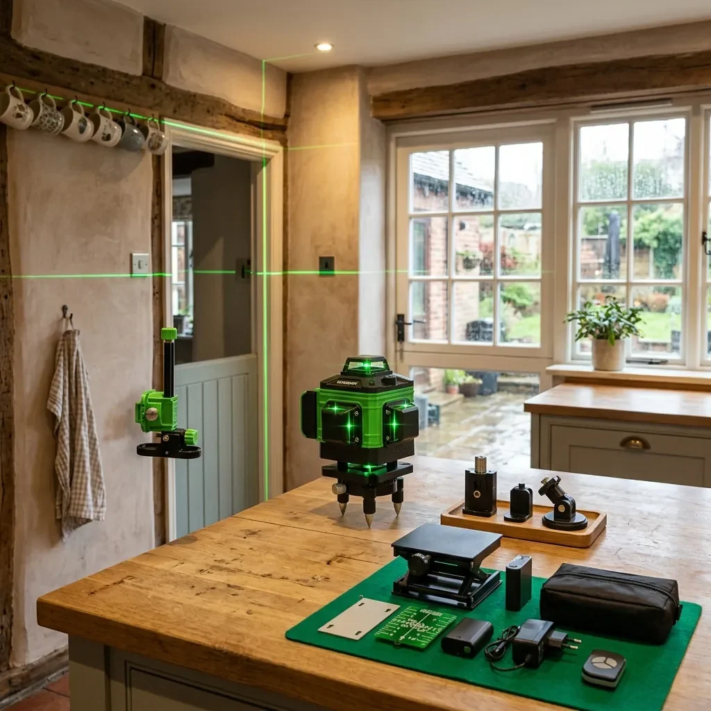 OUOAENR laser level used for professional kitchen worktop installation